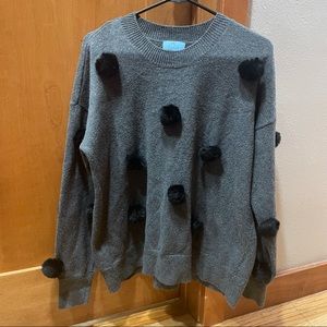 CeCe Knit Crew Neck Pompom Pullover Sweater